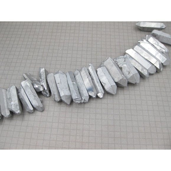 Silver Quartz Point Beads Full Strand Jewelry Making Supplies Craft - Picture 3 of 4